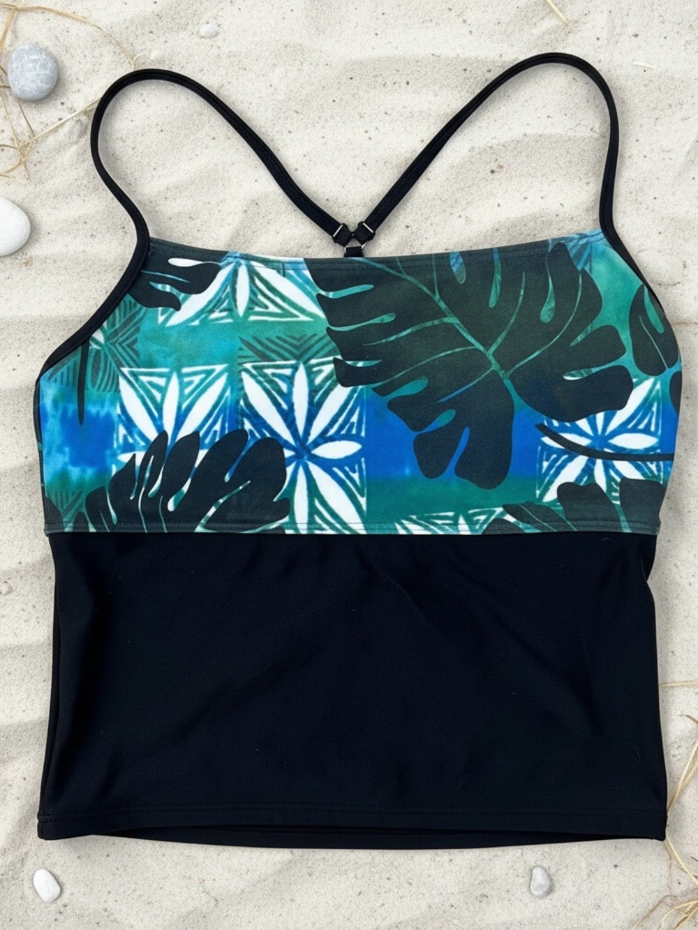 Catalina Green Blue Tropical Print Tankini Top EUC